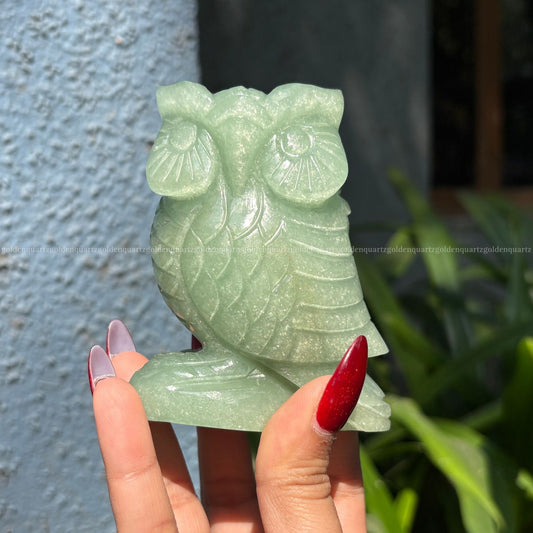 Green Aventurine Owl - Golden Quartz