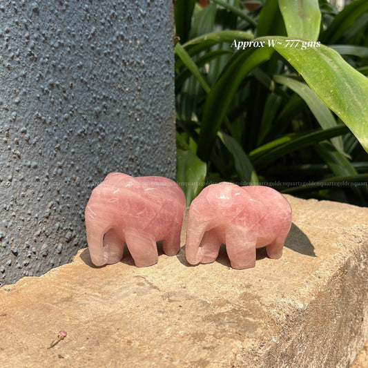Rose Quartz Elephant Pair (Trunks Down)