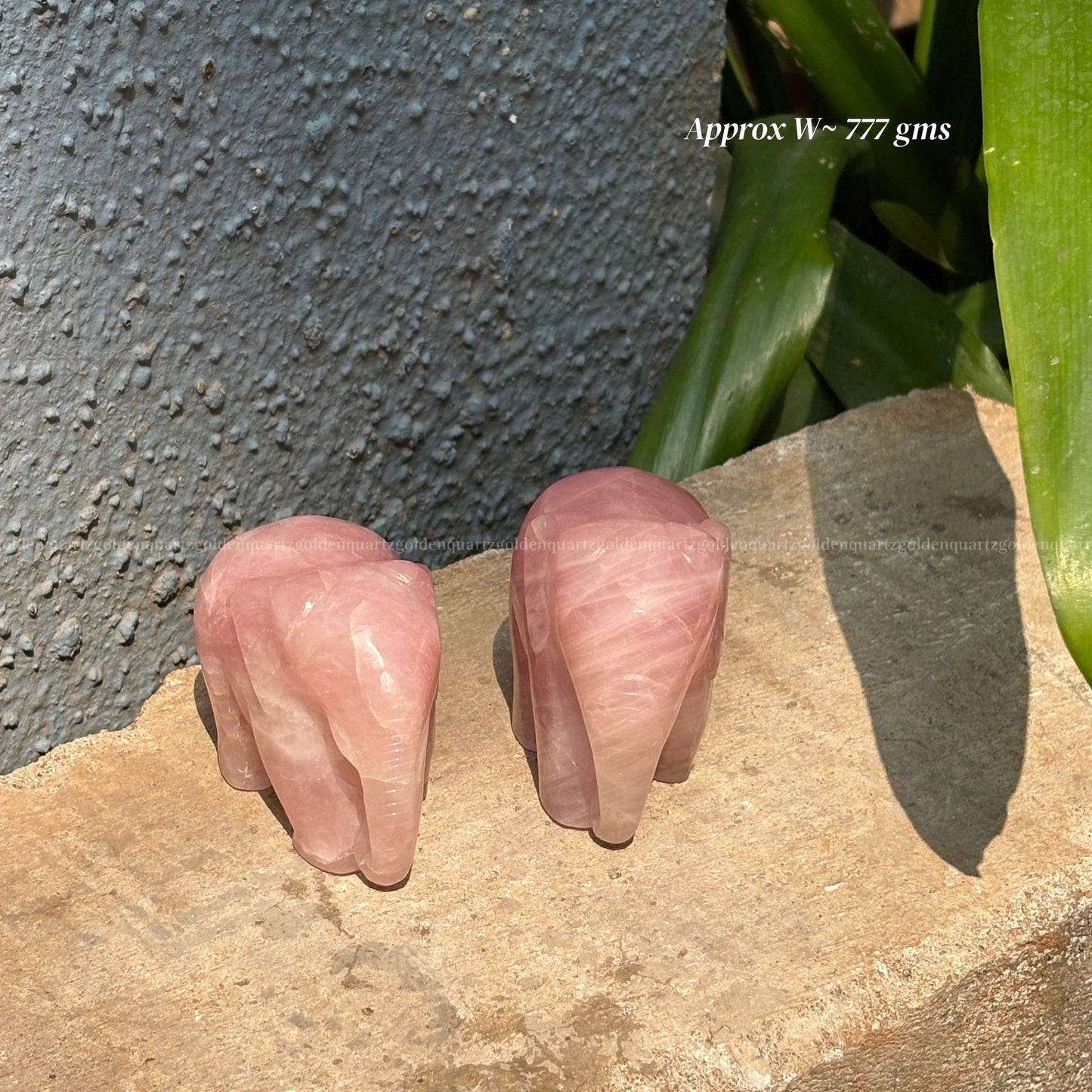 Rose Quartz Elephant Pair (Trunks Down)