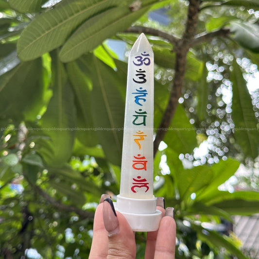 Selenite Night Lamp with 7 Chakra Etched – Healing, Balance & Positive Energy