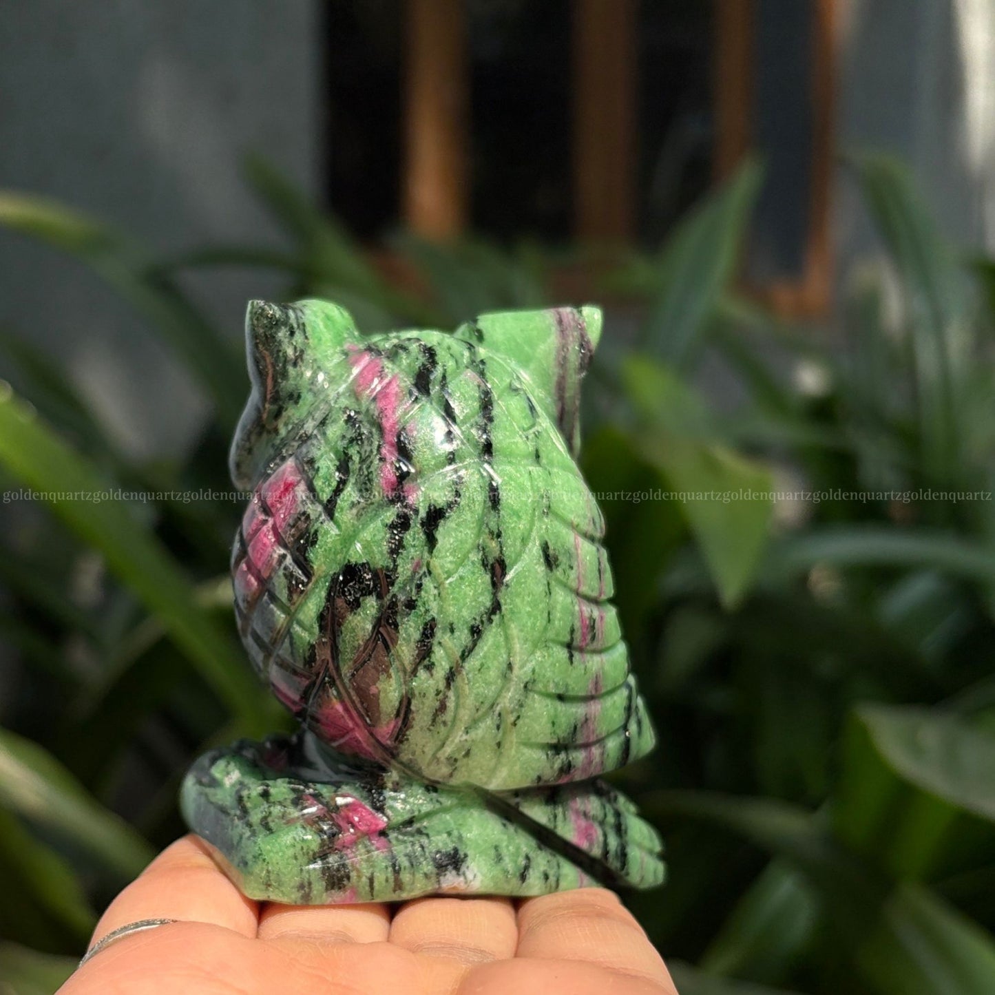 Ruby Zoisite Owl - Golden Quartz