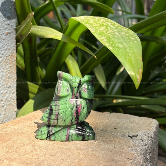 Ruby Zoisite Owl - Golden Quartz