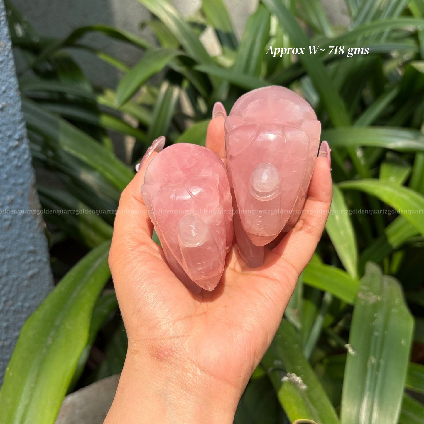 Rose Quartz Elephant Pair (Trunk Up)