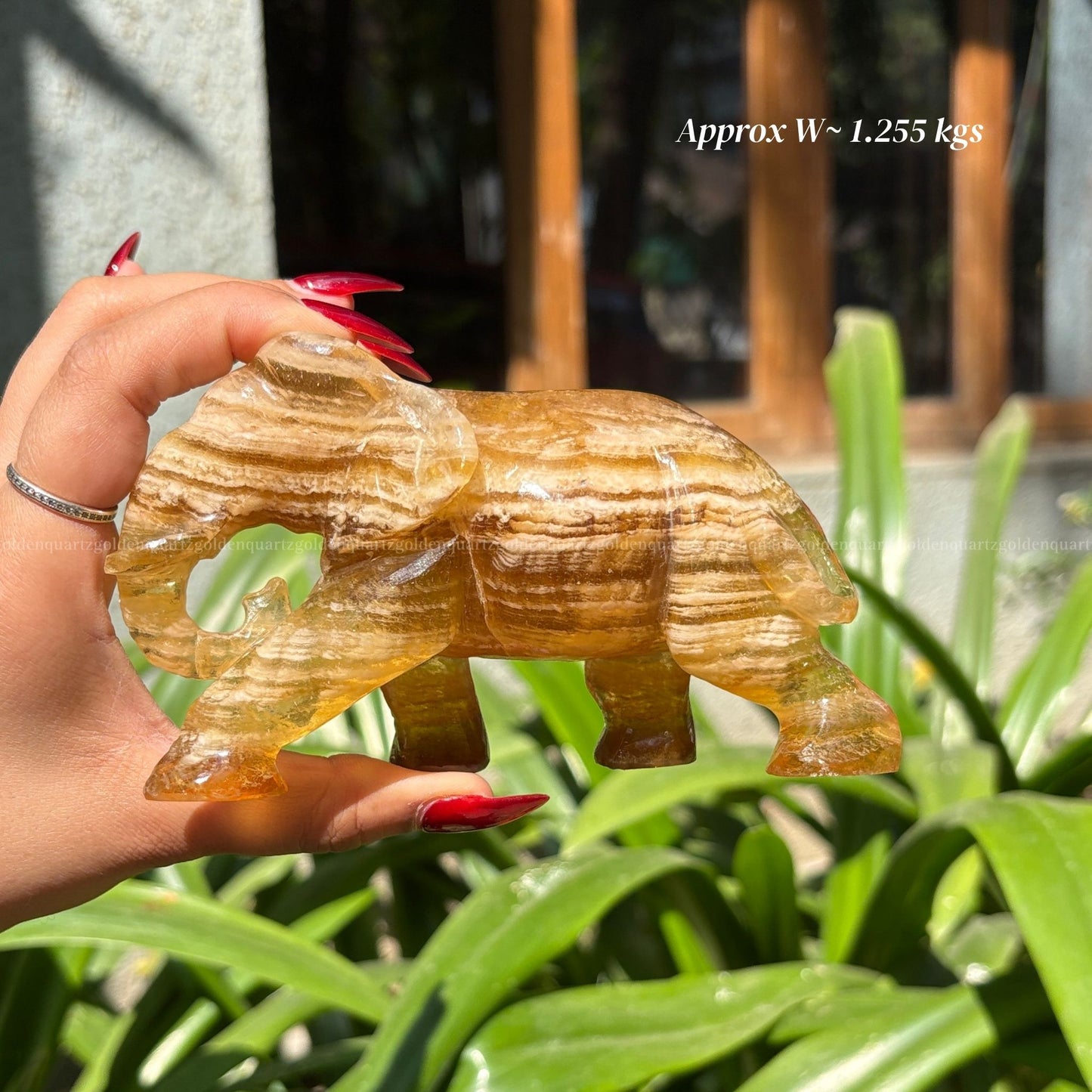 Yellow/ Chocolate Fluorite Elephants Pair (Trunk Down)