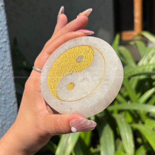 Yin Yang Selenite ( Golden Etched ) Charging Plate 3"
