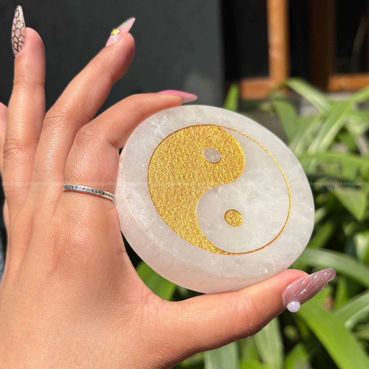 Yin Yang Selenite ( Golden Etched ) Charging Plate 3"