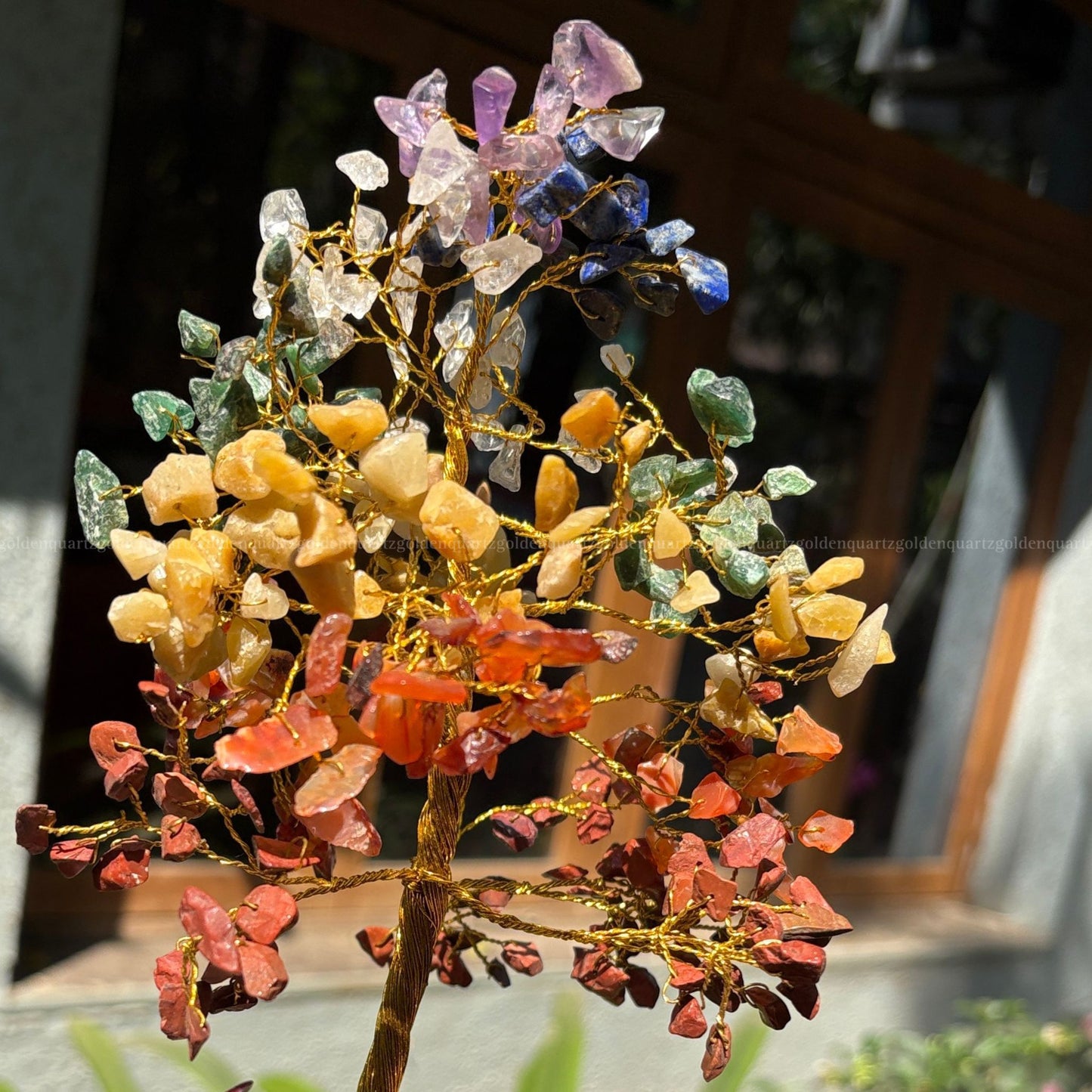 7 Seven Chakra Agate Slice Coaster Base - Golden Quartz