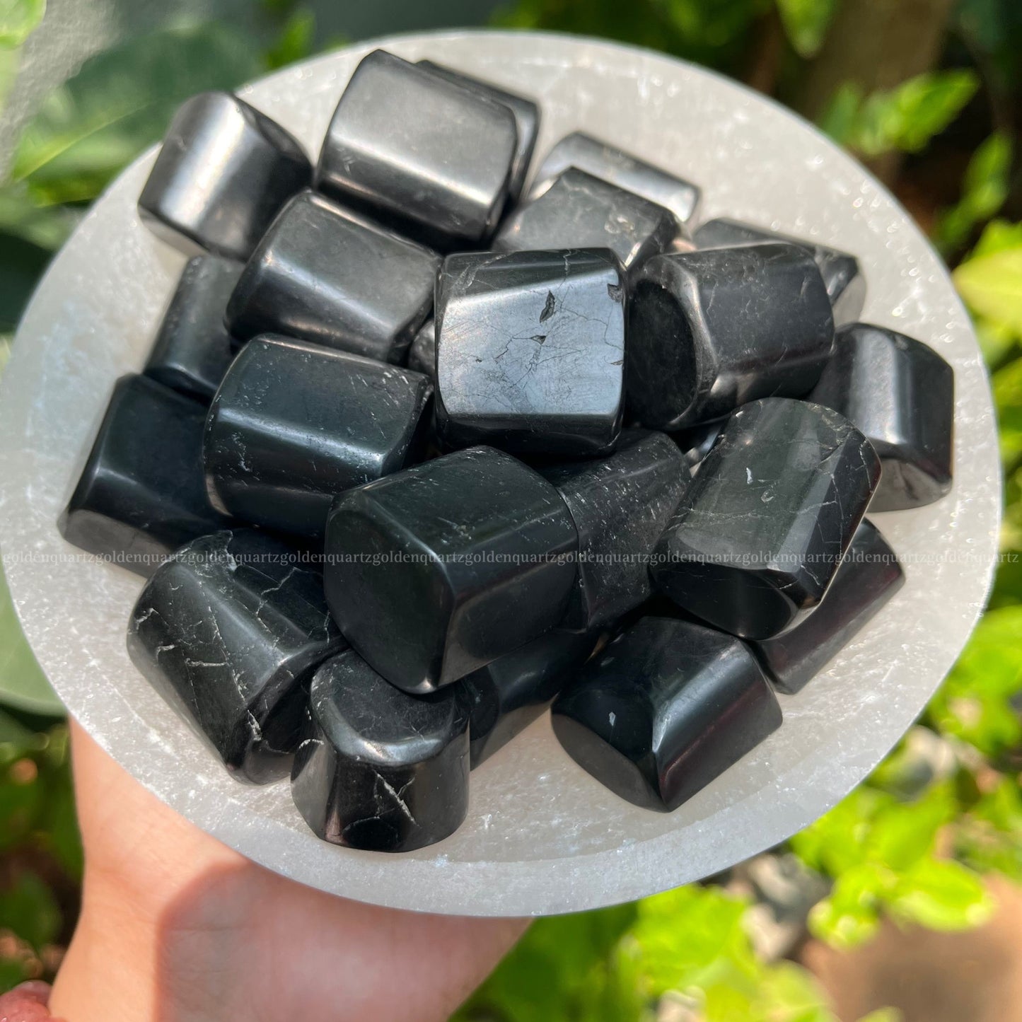 Black Tourmaline Tumble Stone - Golden Quartz