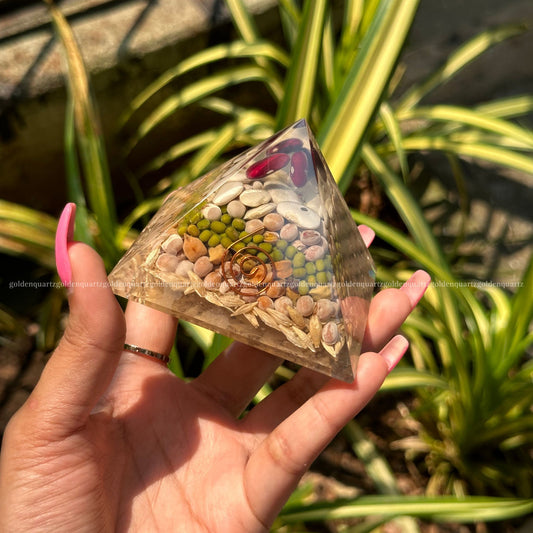 Annapurna Pyramid Orgonite /Orgone Pyramid For Never Ending Abundance - Golden Quartz