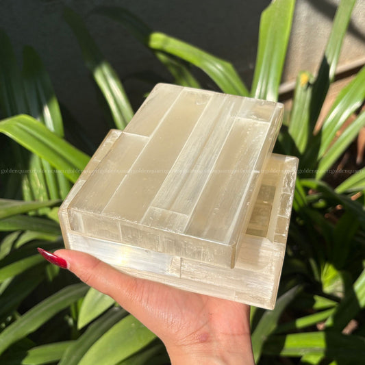 Selenite Jewellery Box - Golden Quartz