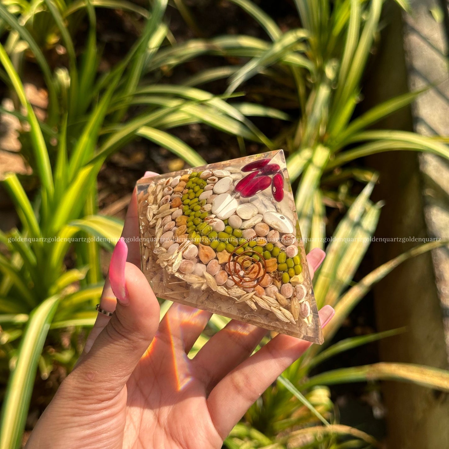 Annapurna Pyramid Orgonite /Orgone Pyramid For Never Ending Abundance - Golden Quartz