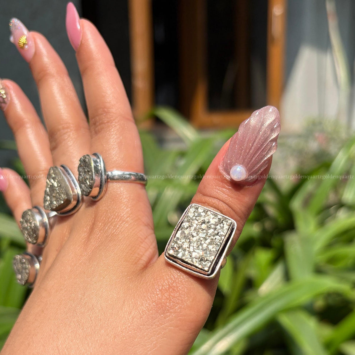 Natural Pyrite crystal ring for prosperity and success