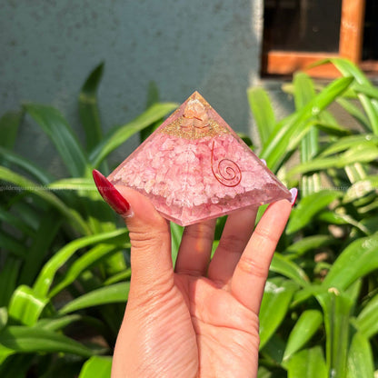 Rose Quartz Copper Orgonite /Orgone Pyramid For Love - Golden Quartz 