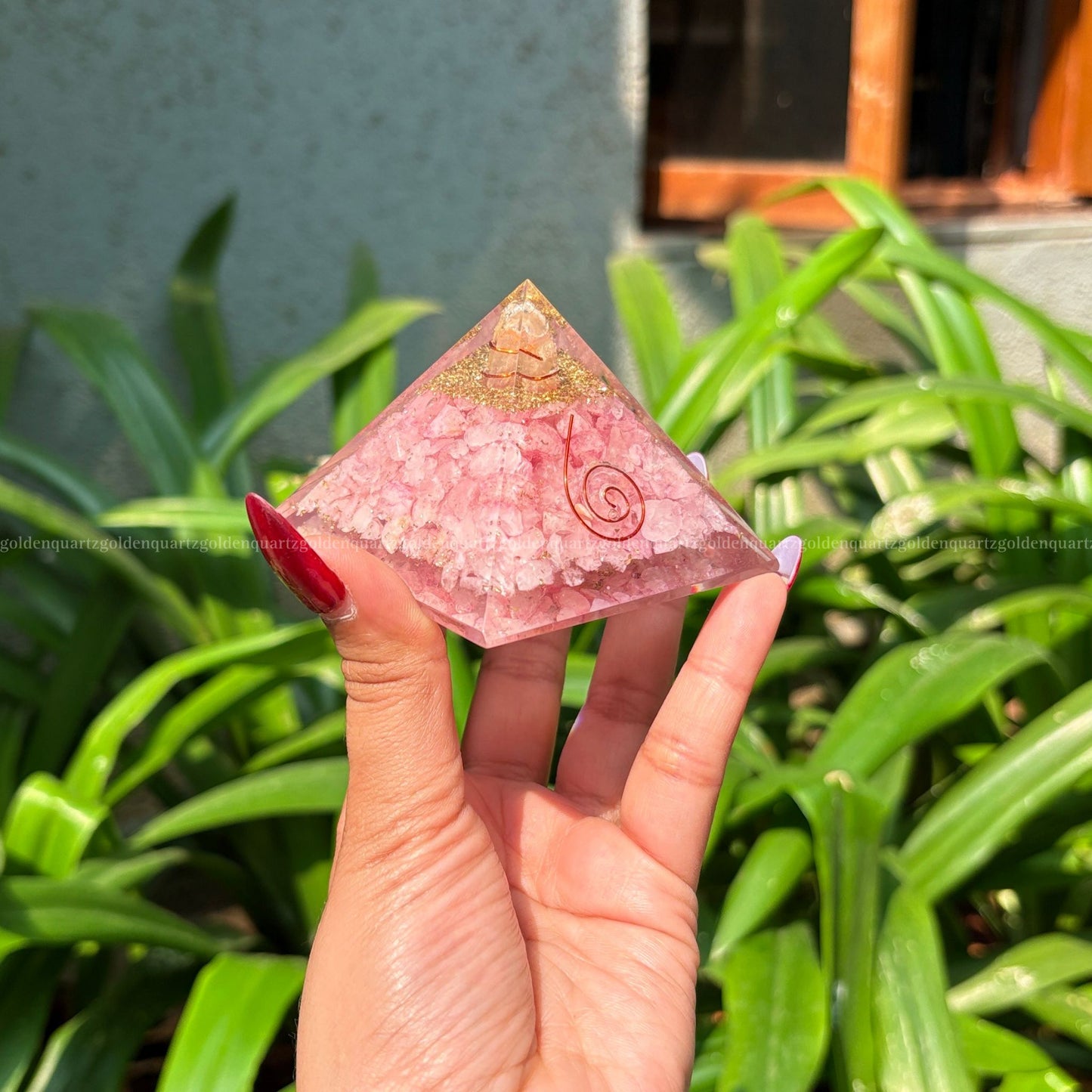 Rose Quartz Copper Orgonite /Orgone Pyramid For Love - Golden Quartz 