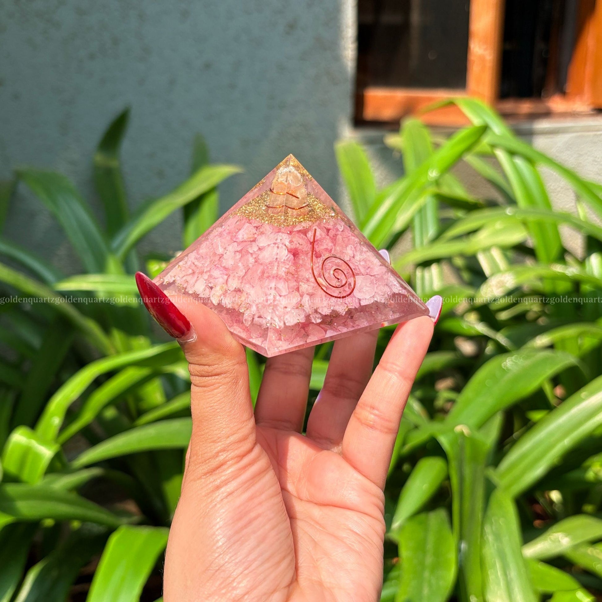 Rose Quartz Copper Orgonite /Orgone Pyramid For Love - Golden Quartz 
