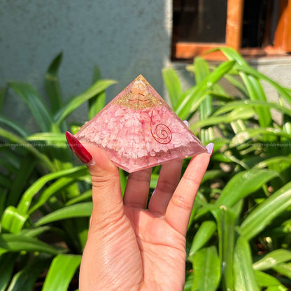 Rose Quartz Copper Orgonite /Orgone Pyramid For Love - Golden Quartz 