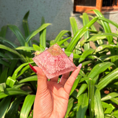 Rose Quartz Copper Orgonite /Orgone Pyramid For Love - Golden Quartz 