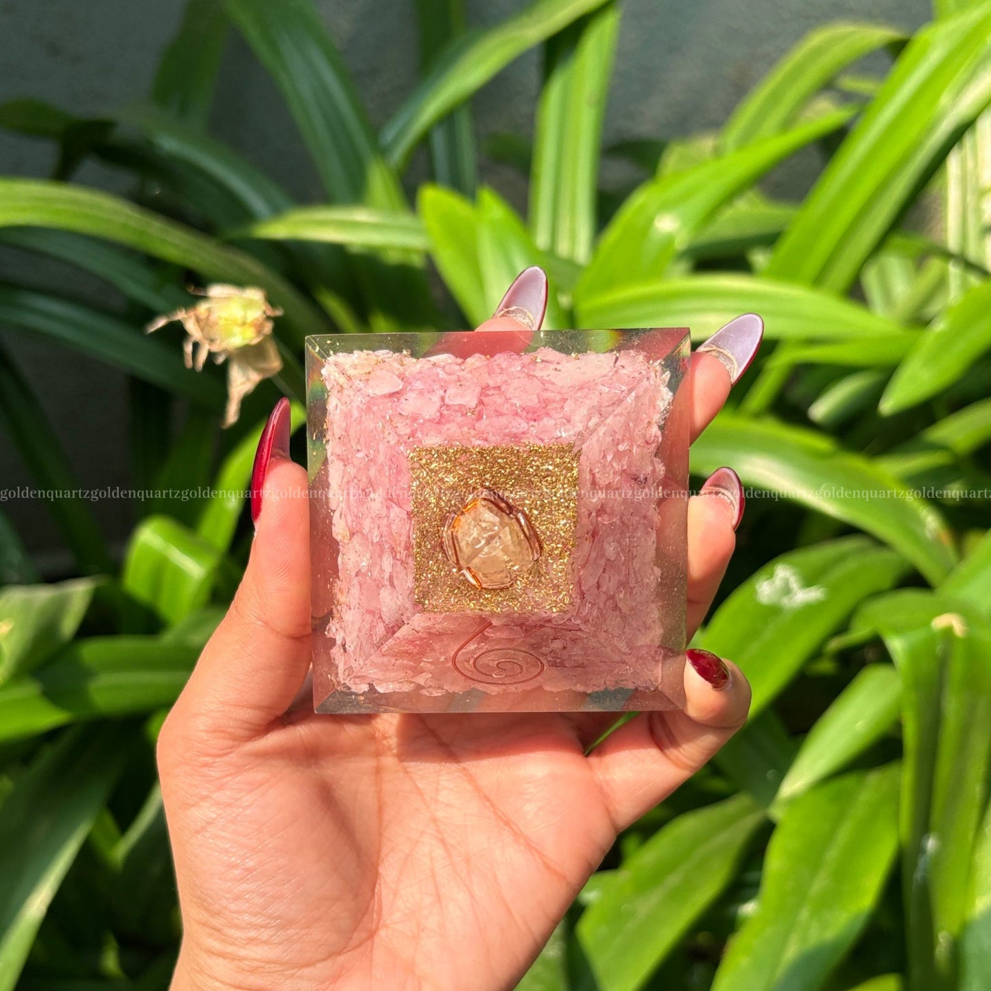Rose Quartz Copper Orgonite /Orgone Pyramid For Love - Golden Quartz 