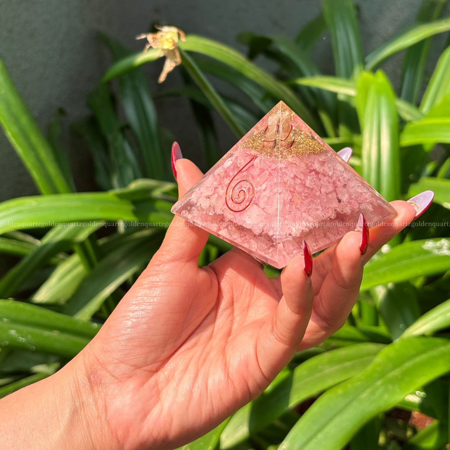 Rose Quartz Copper Orgonite /Orgone Pyramid For Love - Golden Quartz 
