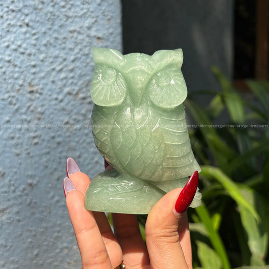 Green Aventurine Owl - Golden Quartz 