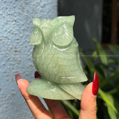 Green Aventurine Owl - Golden Quartz 