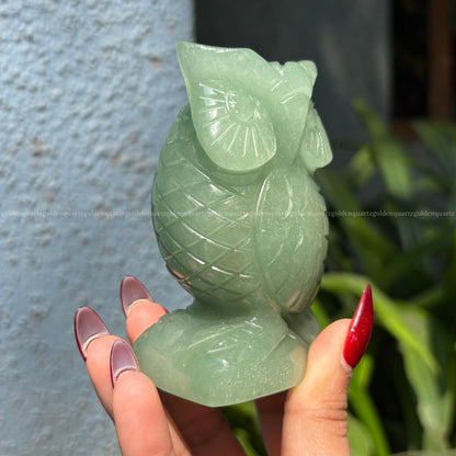 Green Aventurine Owl - Golden Quartz 