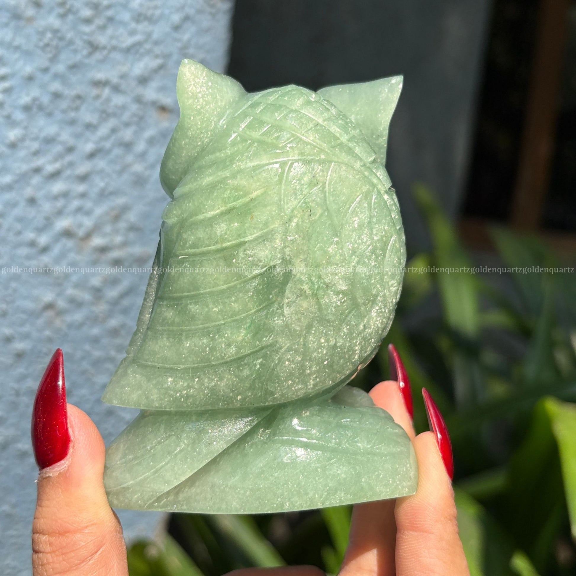 Green Aventurine Owl - Golden Quartz 