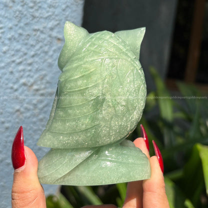 Green Aventurine Owl - Golden Quartz 