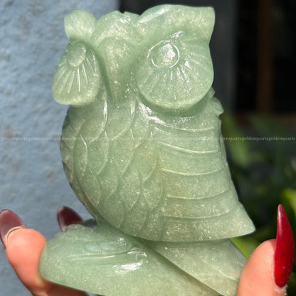 Green Aventurine Owl - Golden Quartz 