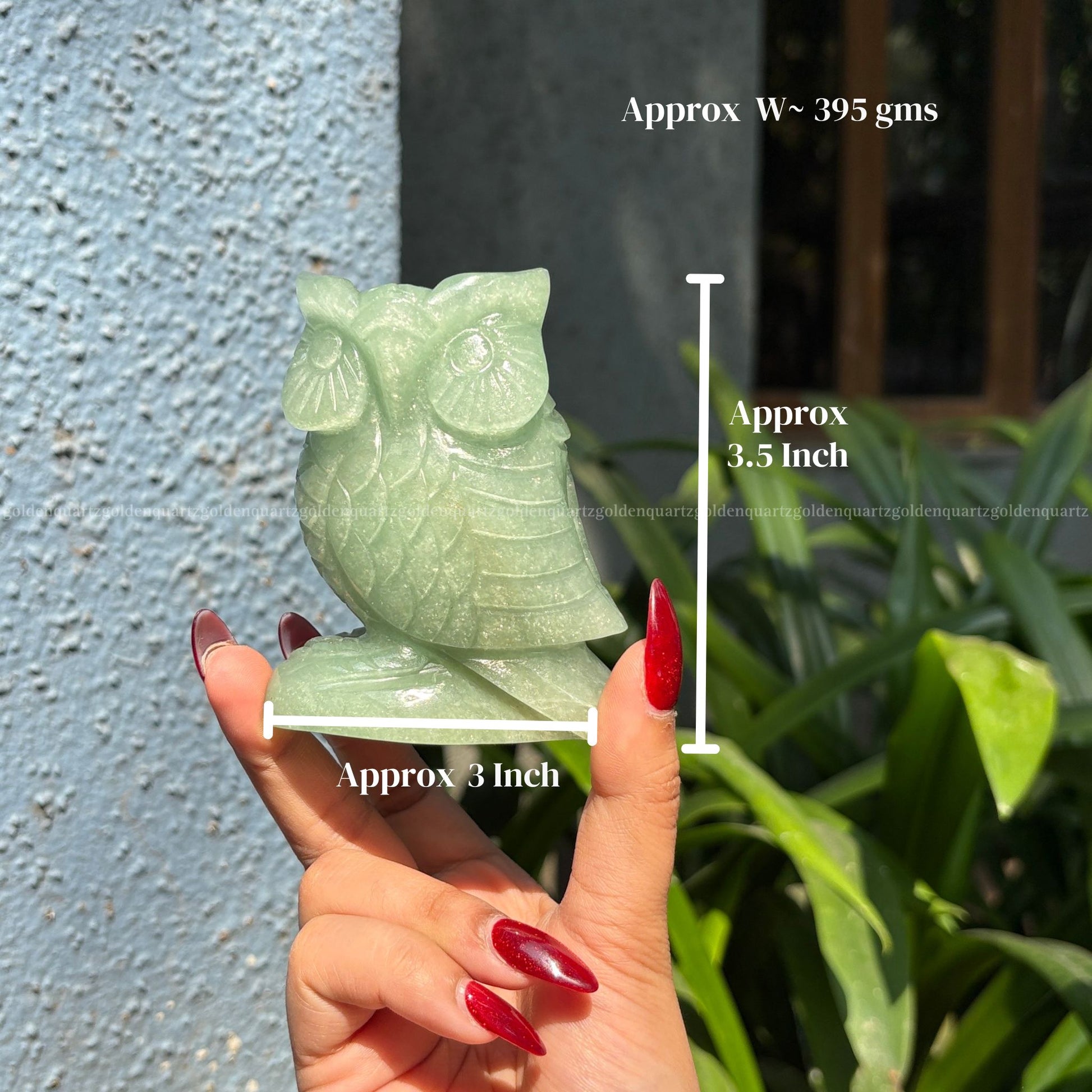 Green Aventurine Owl - Golden Quartz 