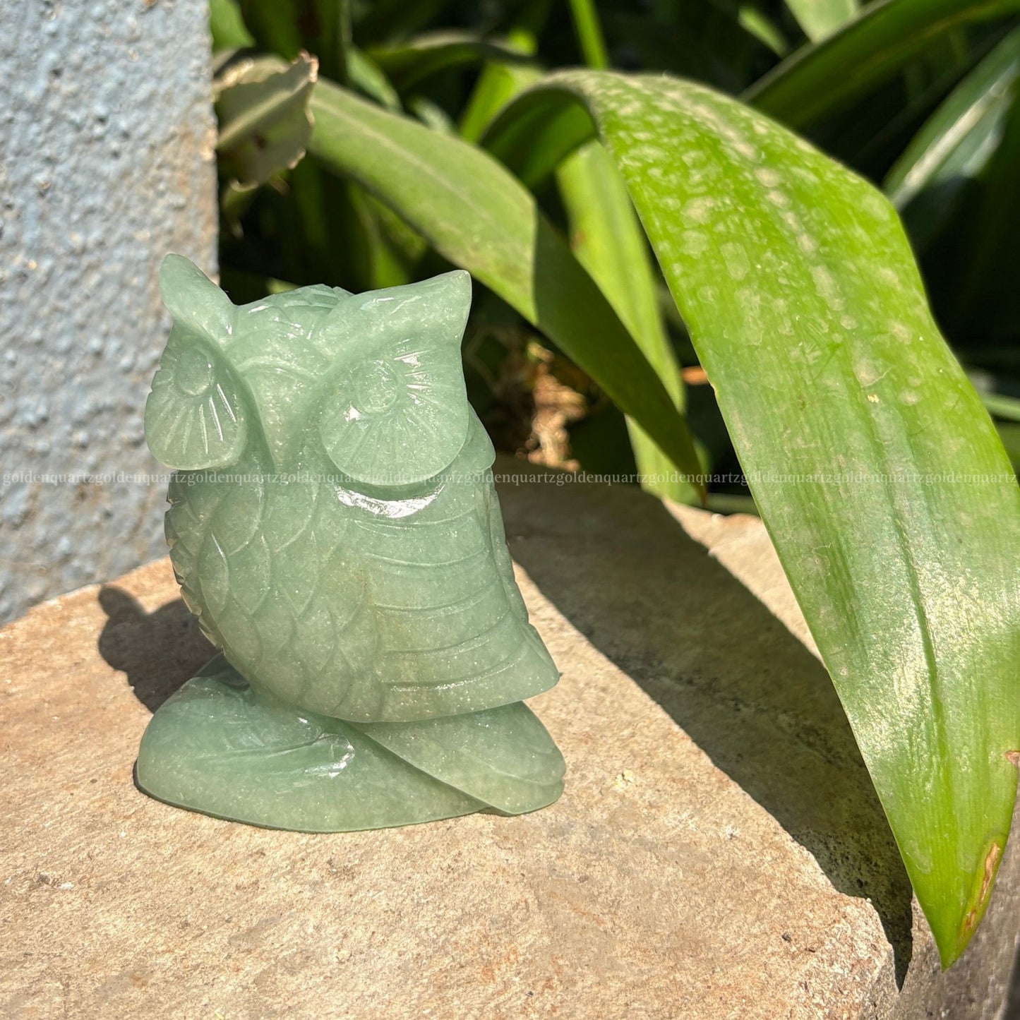 Green Aventurine Owl - Golden Quartz 