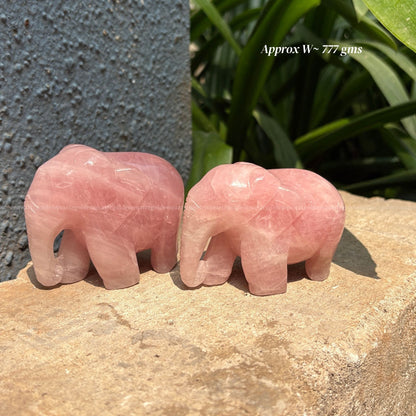 Rose Quartz Elephant Pair (Trunks Down)