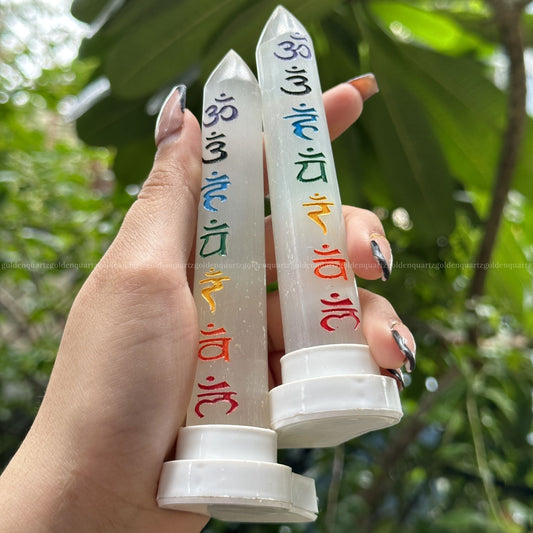 Selenite Night Lamp with 7 Chakra Etched – Healing, Balance & Positive Energy