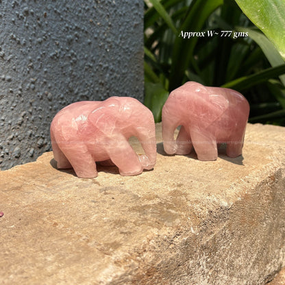Rose Quartz Elephant Pair (Trunks Down)