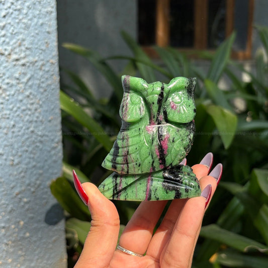Ruby Zoisite Owl - Golden Quartz 