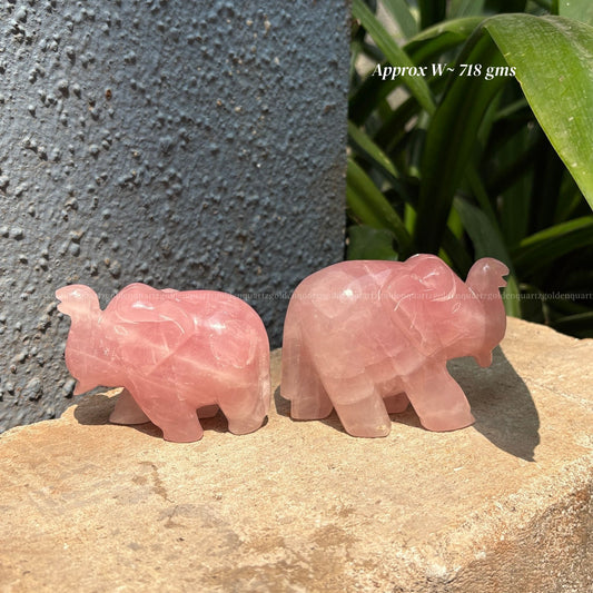 Rose Quartz Elephant Pair (Trunk Up)