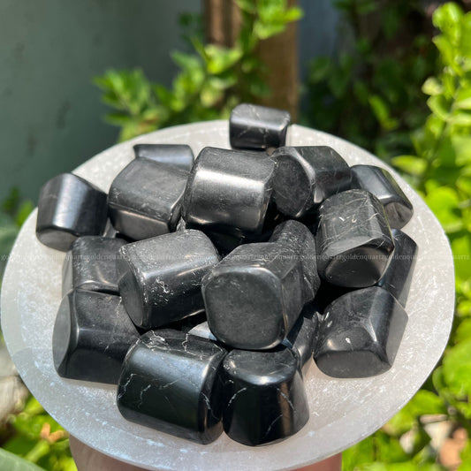 Black Tourmaline Tumble Stone - Golden Quartz 