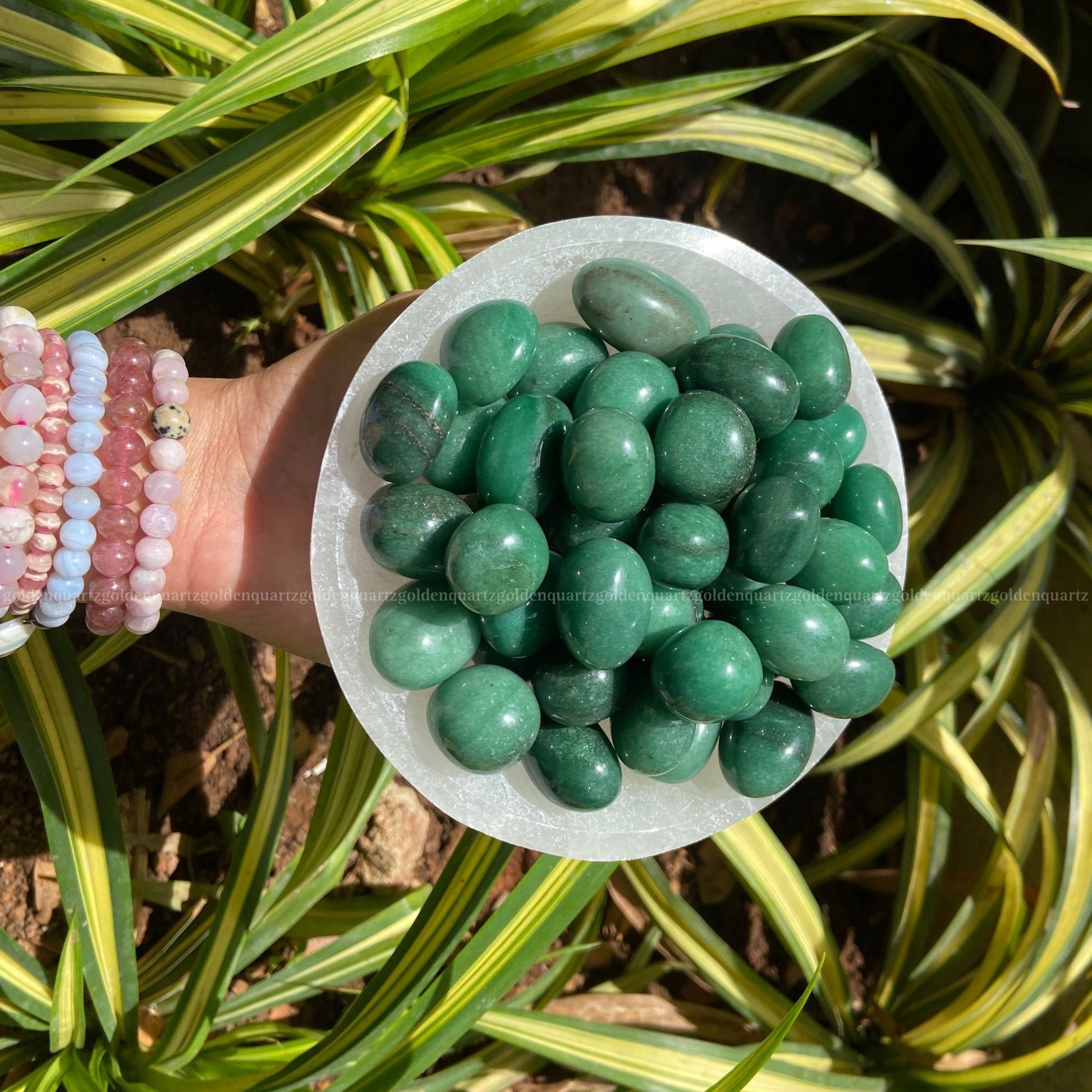 AA Green Aventurine Tumble Stone - Golden Quartz 