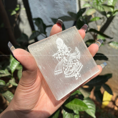 Radha Krishna Selenite Plate 3"