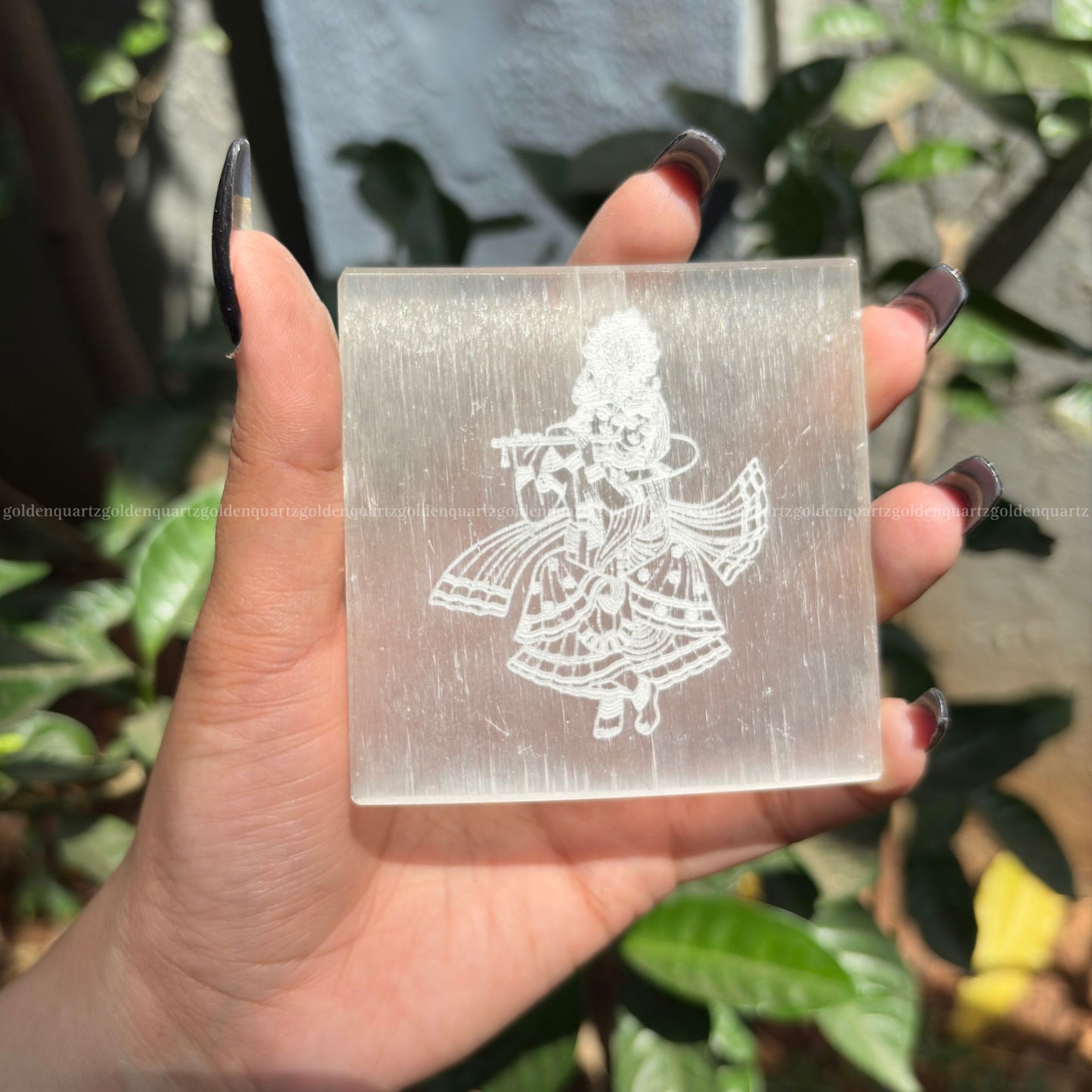 Radha Krishna Selenite Plate 3"