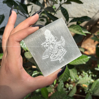 Radha Krishna Selenite Plate 3"