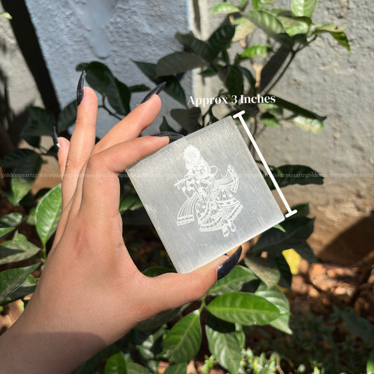 Radha Krishna Selenite Plate 3"