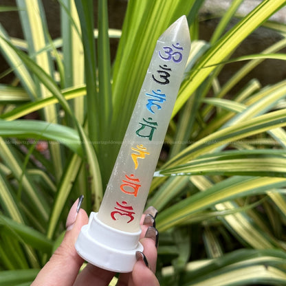 Selenite Night Lamp with 7 Chakra Etched – Healing, Balance & Positive Energy