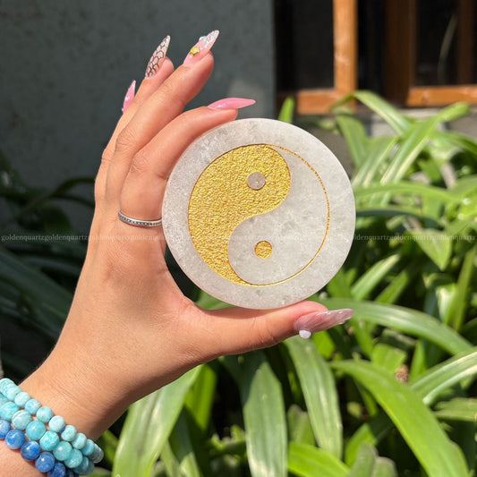 Yin Yang Selenite ( Golden Etched ) Charging Plate 3"