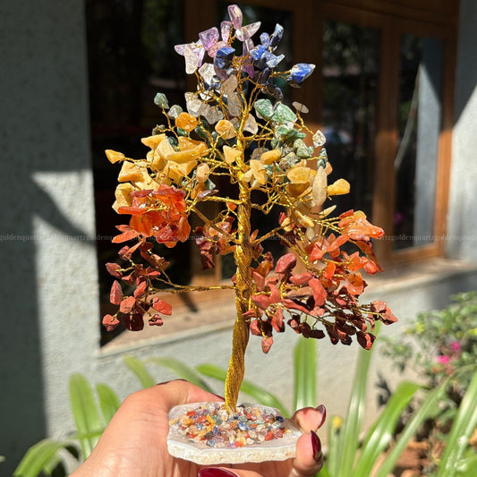 7 Seven Chakra Agate Slice Coaster Base - Golden Quartz 