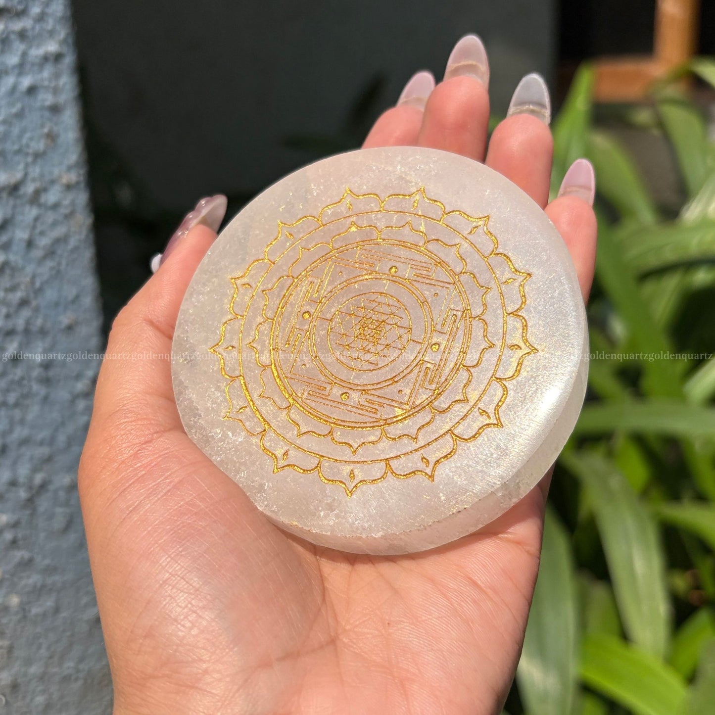 Shree/ Sri Yantra Selenite Charging Plate ( Golden Etched ) 3"