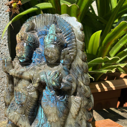 Hand Carved Labradorite Radha Krishna Murti