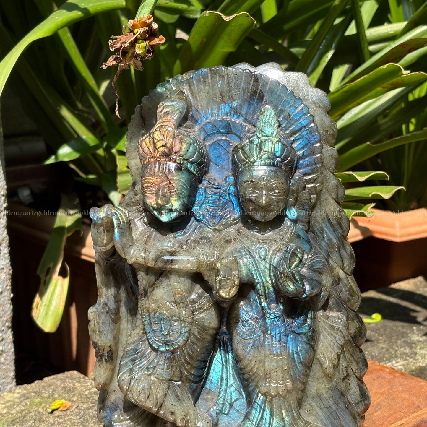 Hand Carved Labradorite Radha Krishna Murti