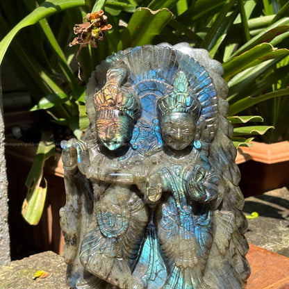 Hand Carved Labradorite Radha Krishna Murti