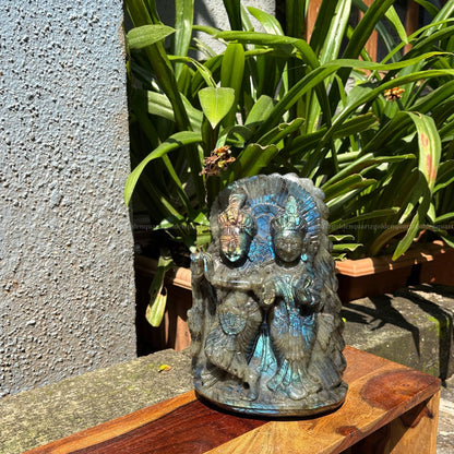 Hand Carved Labradorite Radha Krishna Murti